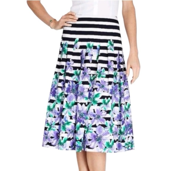 Talbots Dresses & Skirts - Talbots Striped Floral Pleated Midi Skirt Size 10 Old Money Feminine Modest